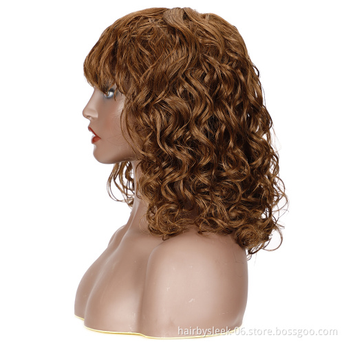 Rebecca Brown hair Wave Bob Wigs With Bangs Water Wave Human Hair Wig For Women Remy Brazilian Scalp Part Lace Wig Human Hair